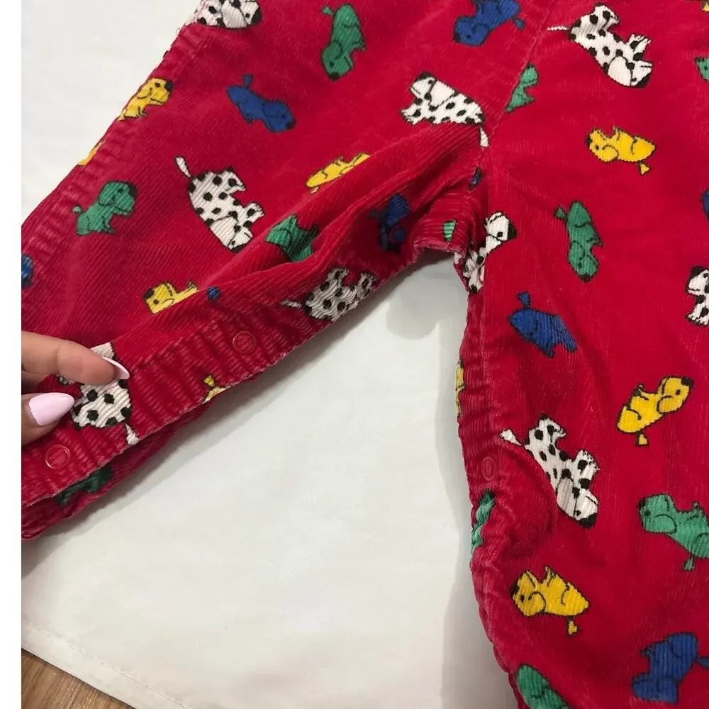 Vintage Rare OshKosh B'gosh Kids Overalls Dogs Red Corduroy Kennel Club 18 Month